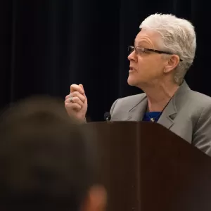 EPA Administrator Gina McCarthy presenting at the 2016 Global Methane Forum in Washington, DC, United States.